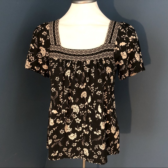 Lucky Brand flowered black and white blouse - Picture 1 of 6